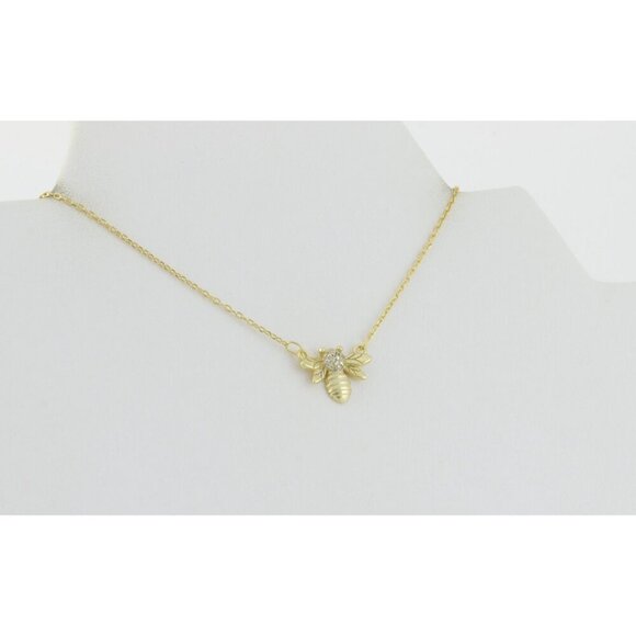 Gold Over Sterling Silver Bee Necklace 15 1/2" to 18" Minimalist - Picture 3 of 8